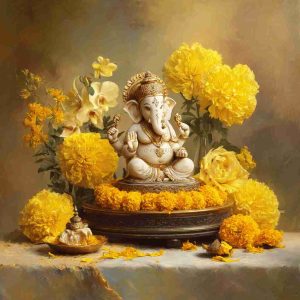 ดอกไม้ถวายพระพิฆเนศ สีสันสวยงาม ประกอบพิธีบูชาพระพิฆเนศ